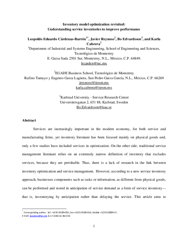 (PDF) Inventory model optimization revisited: Understanding service ...