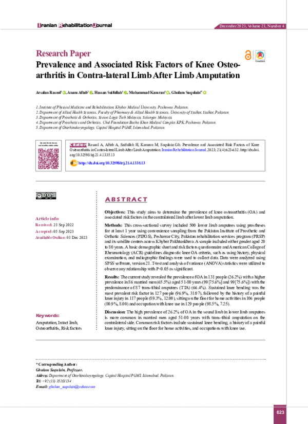(PDF) Prevalence and Associated Risk Factors of Knee Osteoarthritis in ...