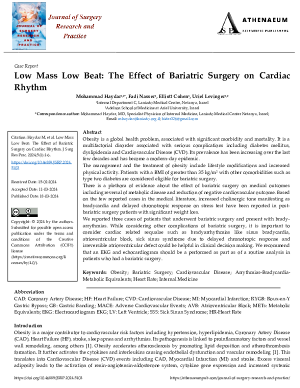 (PDF) Low Mass Low Beat: The Effect of Bariatric Surgery on Cardiac Rhythm