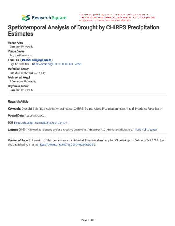 (PDF) Spatiotemporal analysis of drought by CHIRPS precipitation estimates