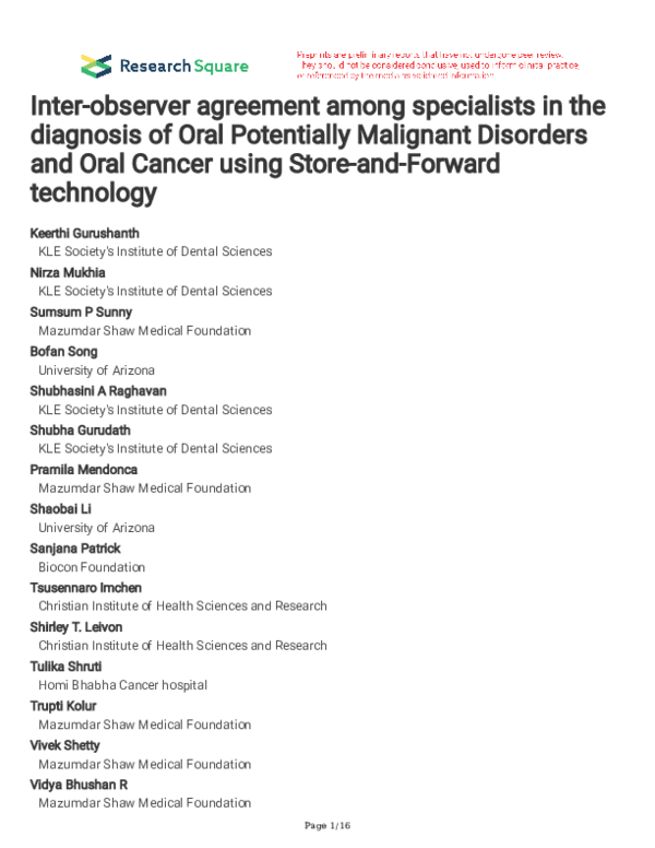 (PDF) Inter-observer agreement among specialists in the diagnosis of ...