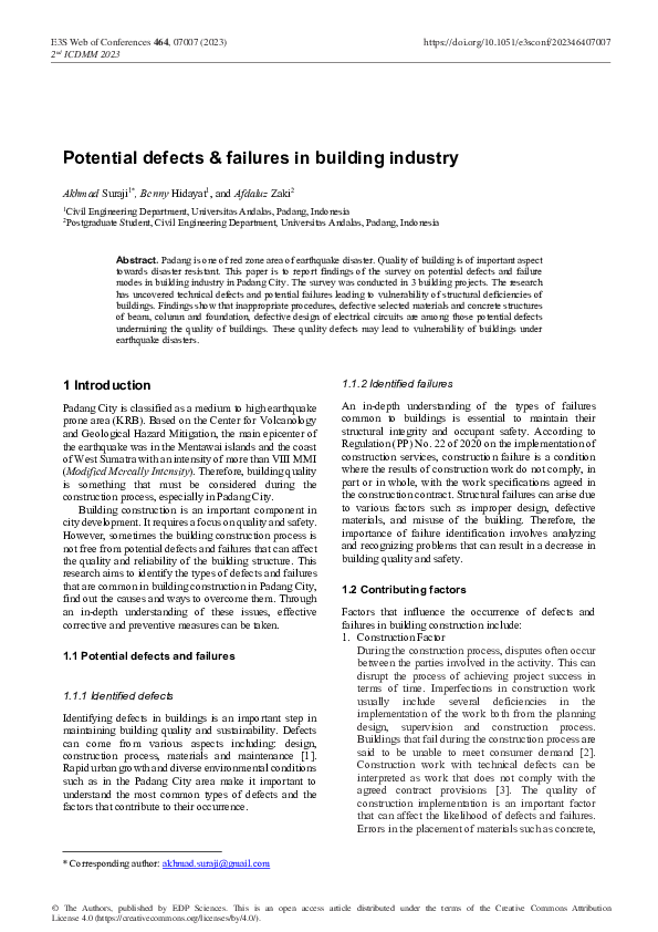 (PDF) Potential defects & failures in building industry