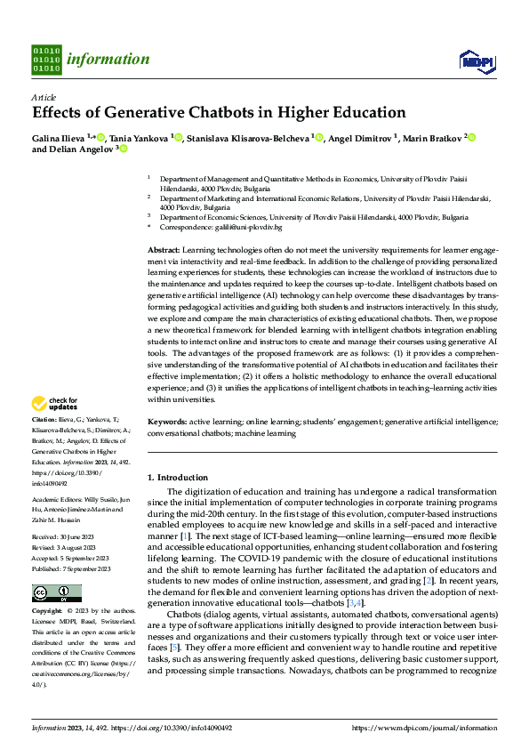 (PDF) Effects of Generative Chatbots in Higher Education