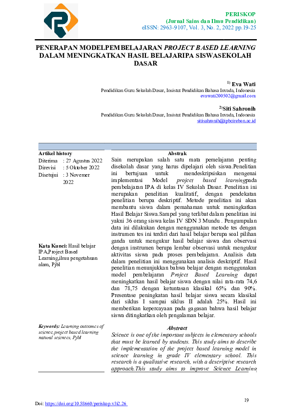 (PDF) Penerapan Model Pembelajaran Project Based Learning Dalam ...