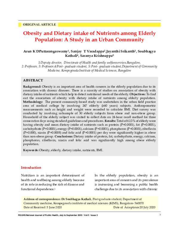 (PDF) Obesity and Dietary intake of Nutrients among Elderly Population ...