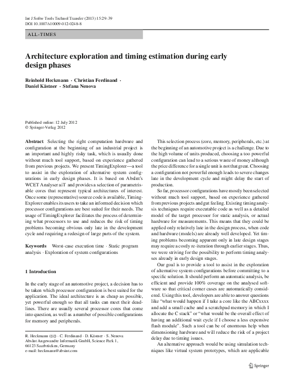 (PDF) Architecture exploration and timing estimation during early ...