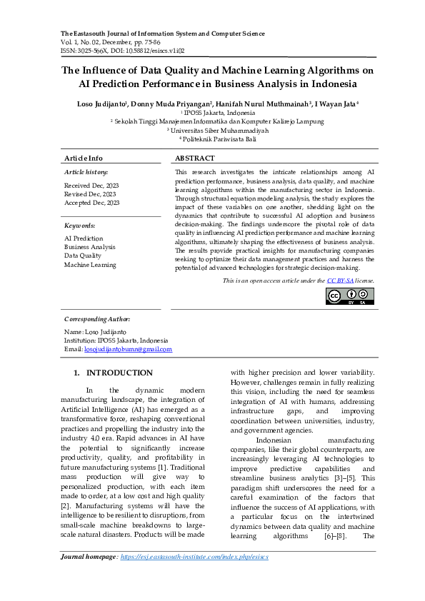 (PDF) The Influence of Data Quality and Machine Learning Algorithms on ...