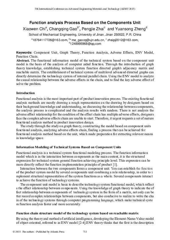 (PDF) Function analysis Process Based on the Components Unit