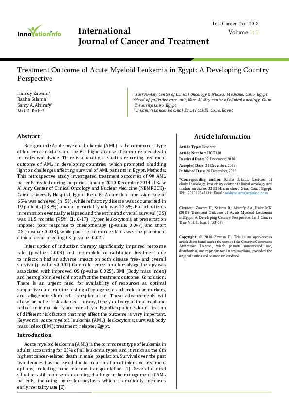 (PDF) Treatment Outcome of Acute Myeloid Leukemia in Egypt : A ...