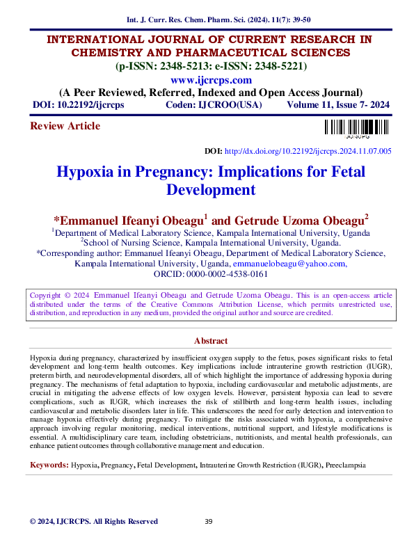 (PDF) Hypoxia in Pregnancy Implications for Fetal Development