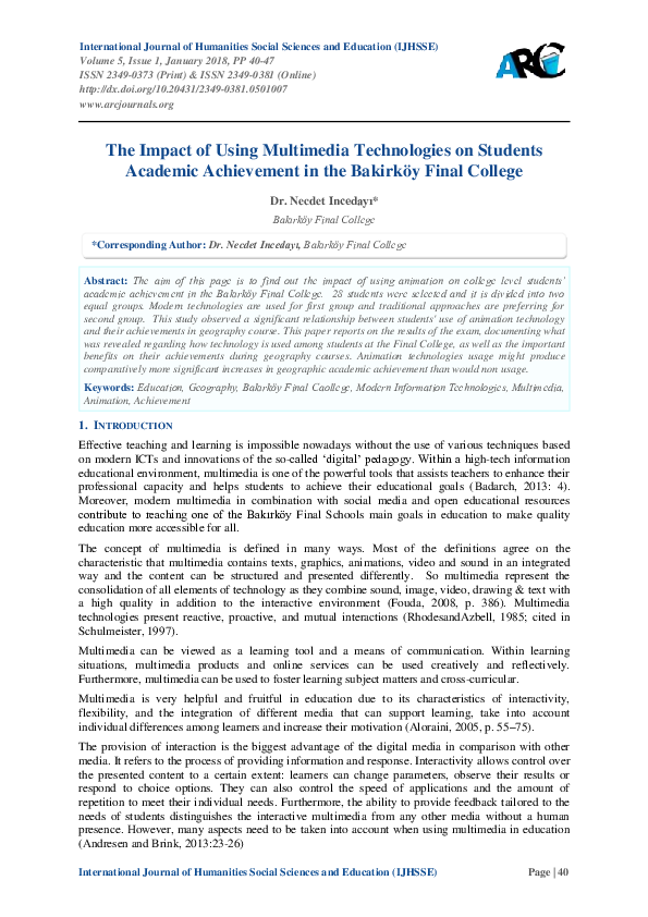 (PDF) The Impact of Using Multimedia Technologies on Students Academic ...