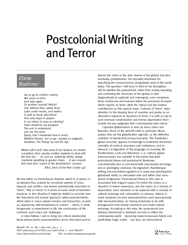 (PDF) Postcolonial Writing and Terror