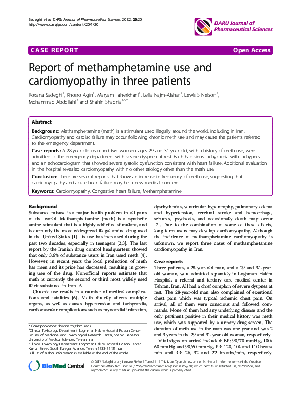 (PDF) Report of methamphetamine use and cardiomyopathy in three patients