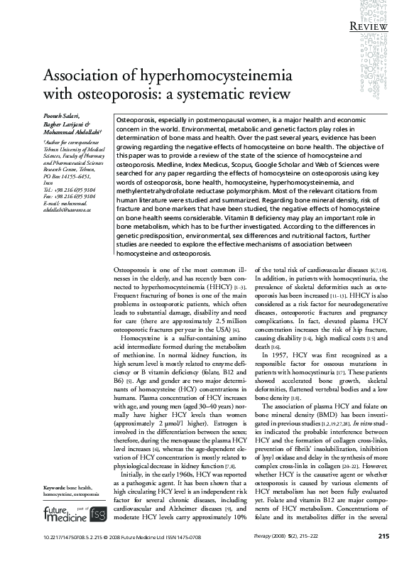 (PDF) Association of hyperhomocysteinemia with osteoporosis: a ...