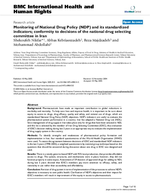 (PDF) Monitoring of National Drug Policy (NDP) and its standardized ...