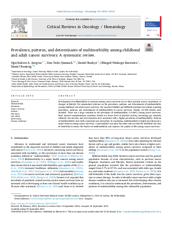 (PDF) Prevalence, patterns, and determinants of multimorbidity among ...