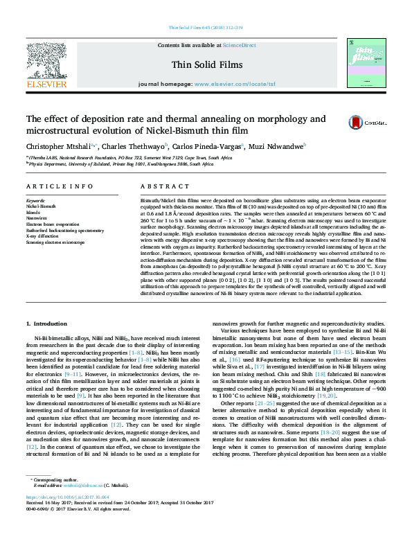 (PDF) The effect of deposition rate and thermal annealing on morphology ...
