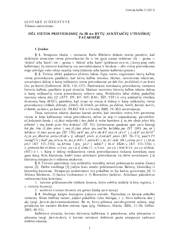 (PDF) On place adverbials ČIA end TEN in East Aukštaitian Utena subdialect