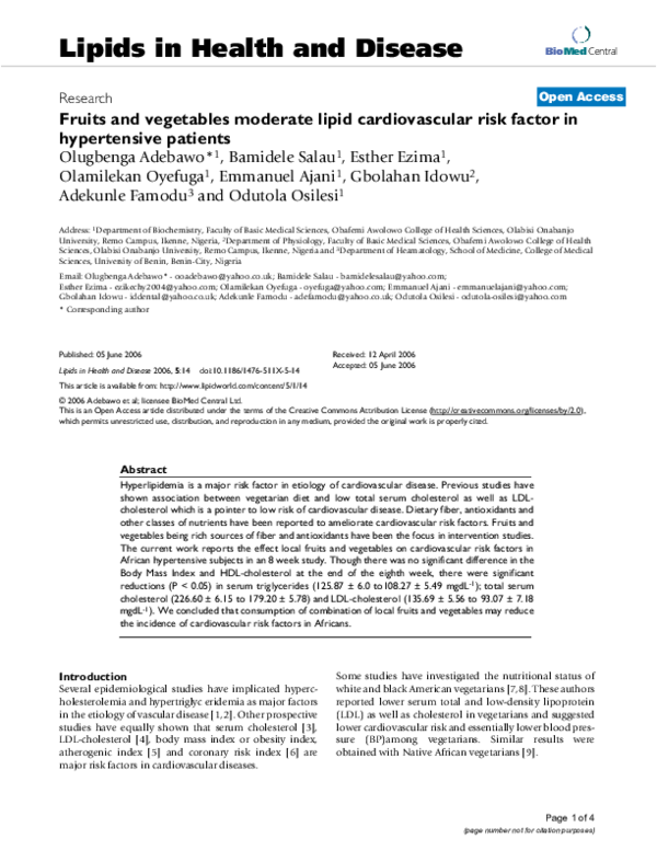 (PDF) Fruits and vegetables moderate lipid cardiovascular risk factor ...