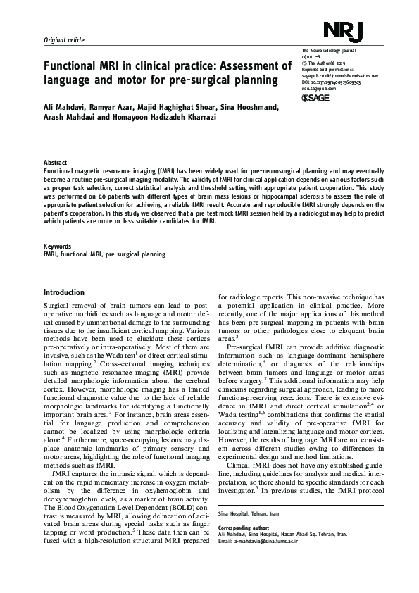 (PDF) Functional MRI in clinical practice: Assessment of language and ...