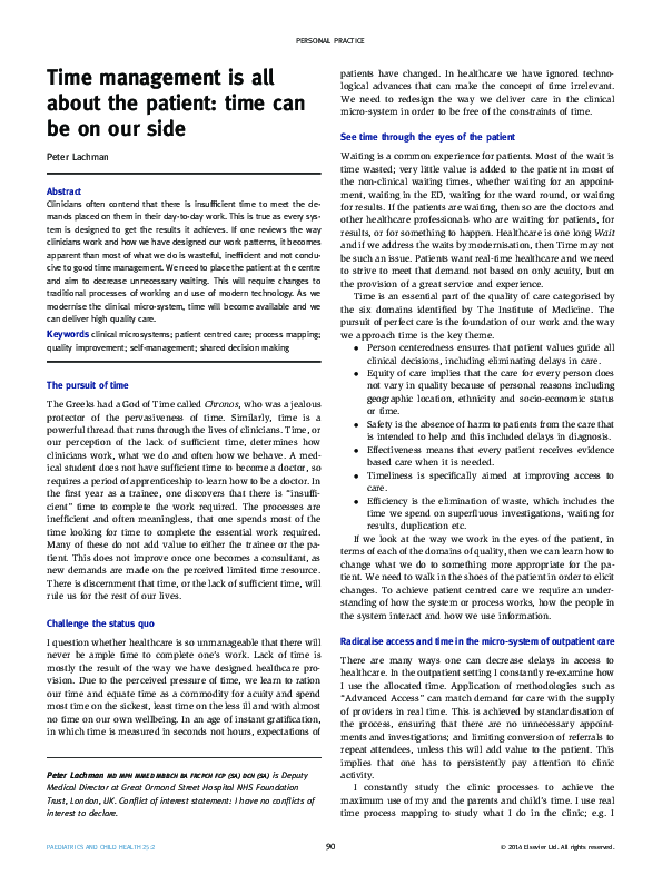 (PDF) Time management is all about the patient: time can be on our side