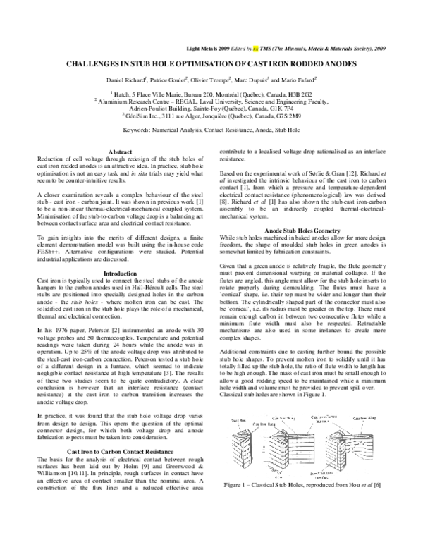 (PDF) Challenges in Stub Hole Optimisation of Cast Iron Rodded Anodes