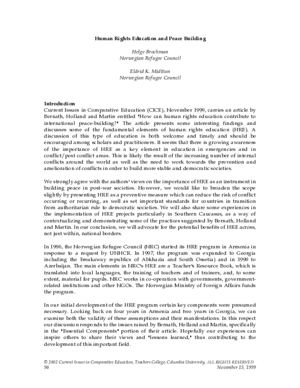 (PDF) Human Rights Education and Peacebuilding