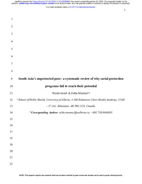 (PDF) South Asia’s unprotected poor: a systematic review of why social ...
