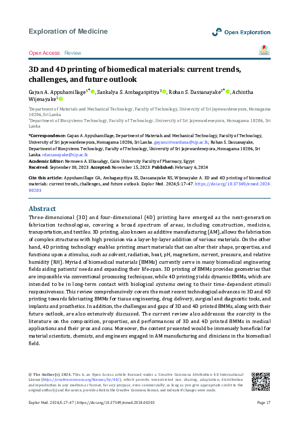 (PDF) 3D and 4D printing of biomedical materials: current trends ...