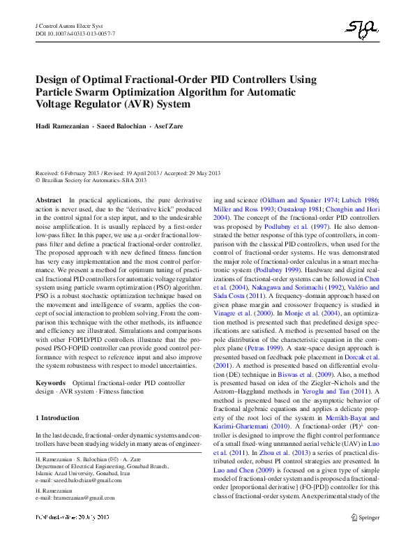 (PDF) Design of Optimal Fractional-Order PID Controllers Using Particle ...