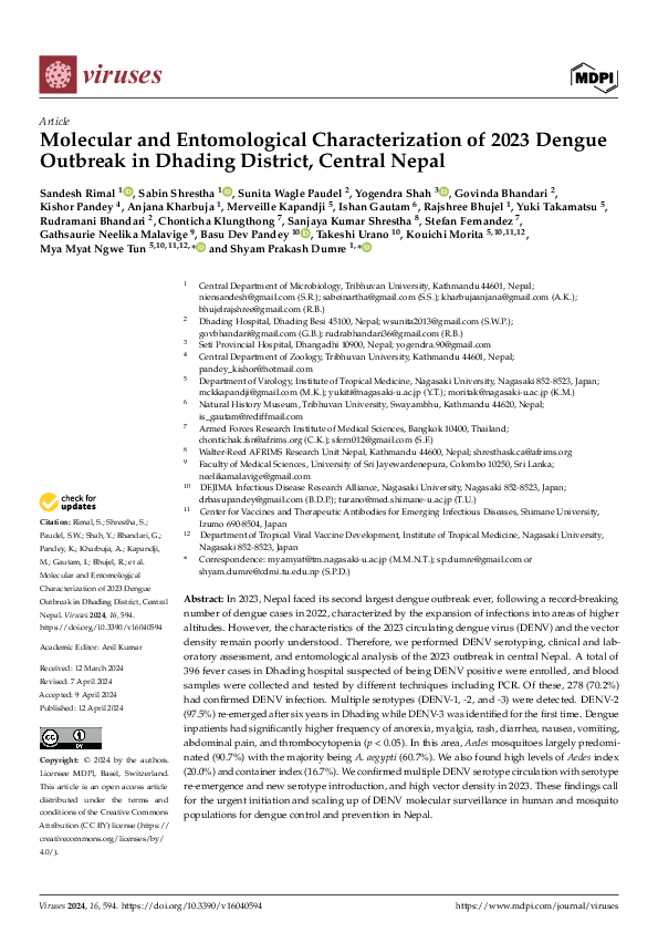 (PDF) Molecular and Entomological Characterization of 2023 Dengue ...
