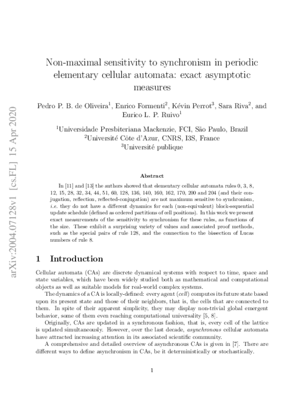 (PDF) Non-maximal sensitivity to synchronism in periodic elementary ...