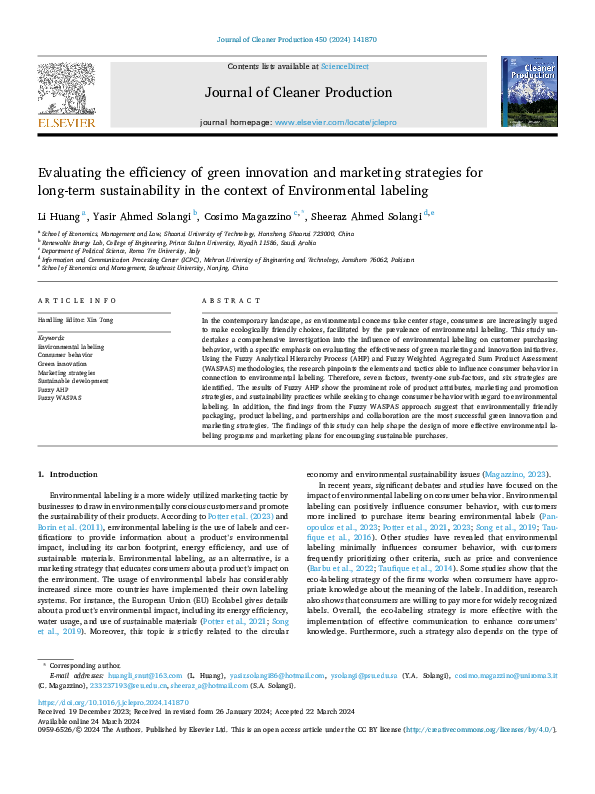(PDF) Evaluating the efficiency of green innovation and marketing ...