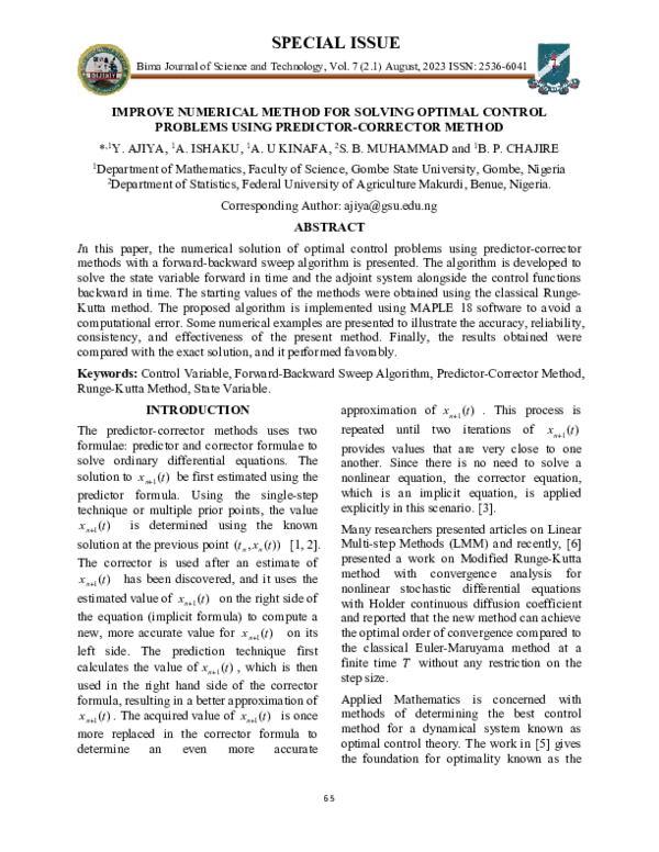 (PDF) IMPROVE NUMERICAL METHOD FOR SOLVING OPTIMAL CONTROL PROBLEMS ...