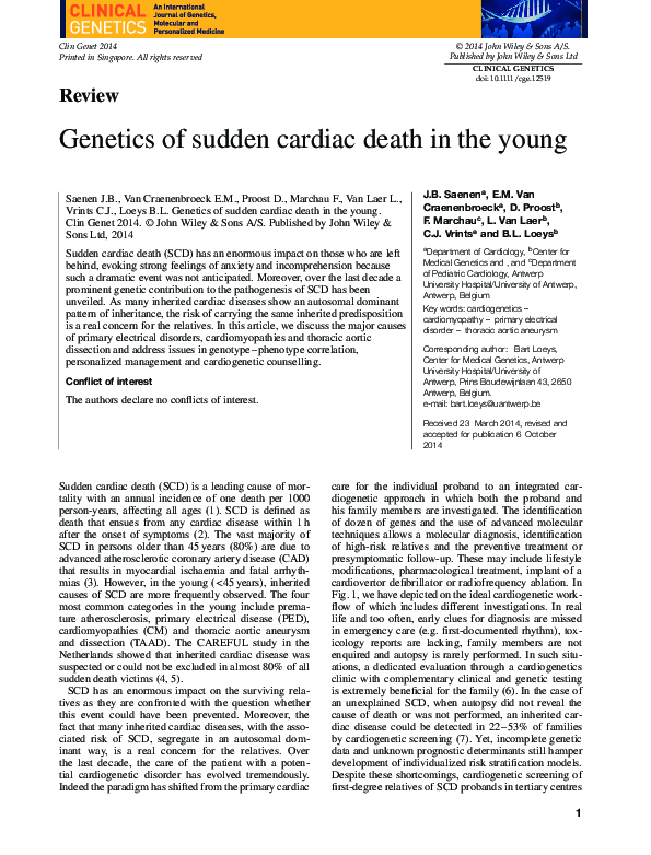 (PDF) Genetics of sudden cardiac death in the young