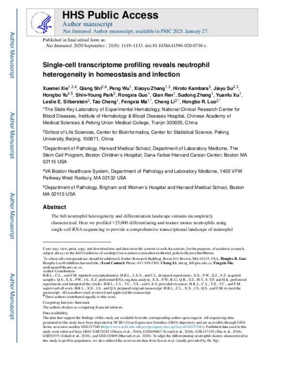 (PDF) Single-cell transcriptome profiling reveals neutrophil ...