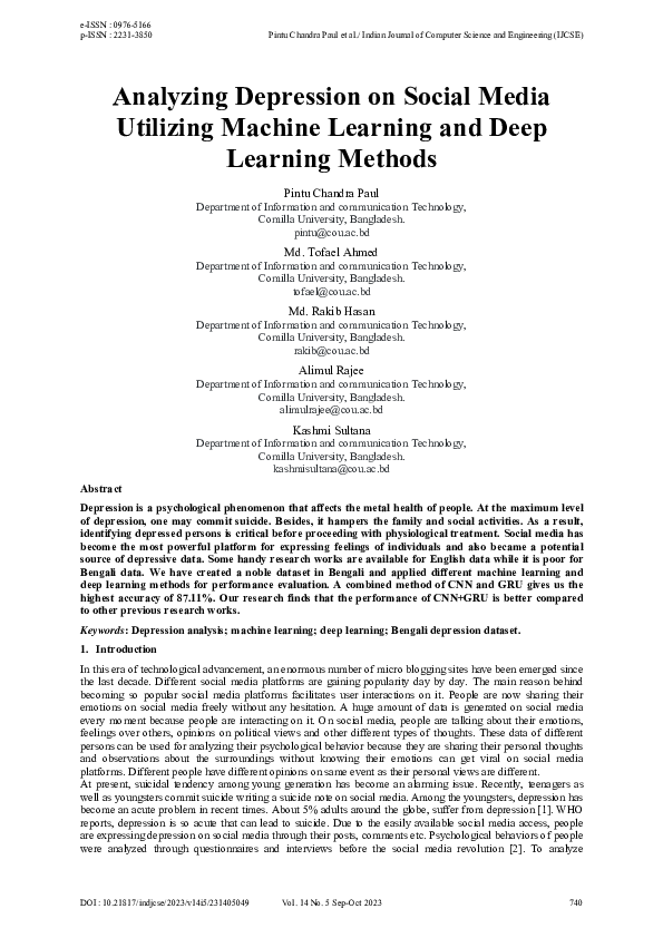 (PDF) Analyzing Depression on Social Media Utilizing Machine Learning ...