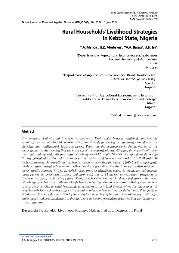 (PDF) Rural Households39 Livelihood Strategies in Kebbi State Nigeria