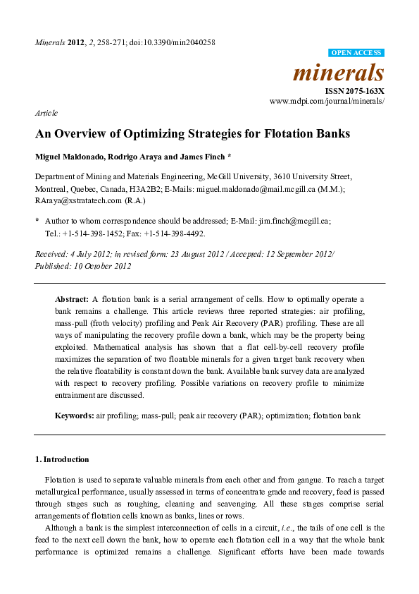 (PDF) An Overview of Optimizing Strategies for Flotation Banks