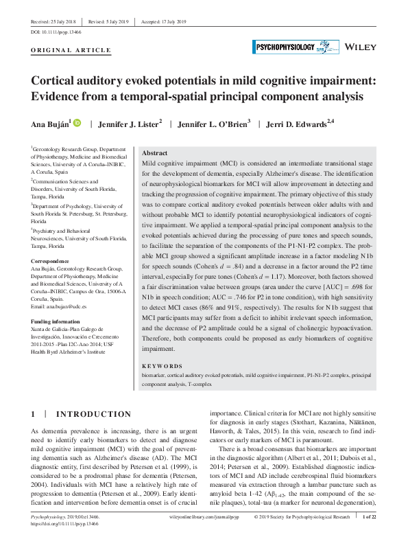 (PDF) Cortical auditory evoked potentials in mild cognitive impairment ...