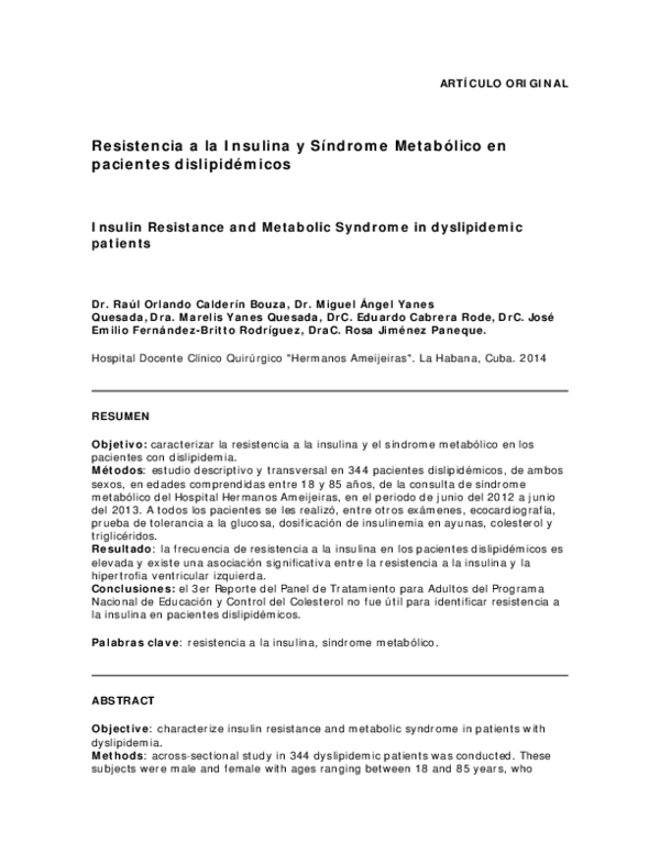 (PDF) Insulin resistance and Metabolic Syndrome in dyslipidemic patients