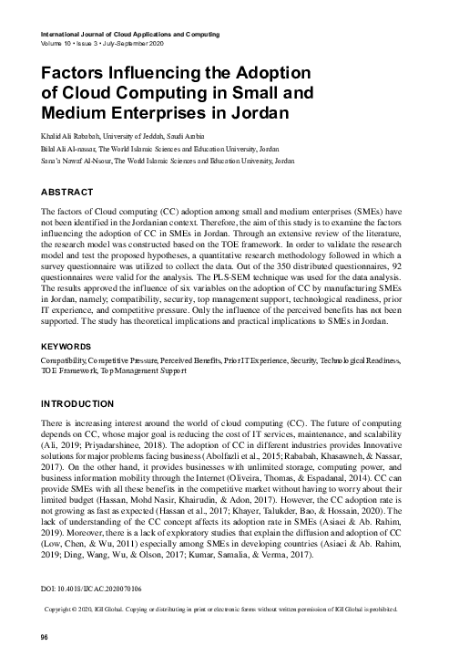 (PDF) Factors Influencing the Adoption of Cloud Computing in Small and ...