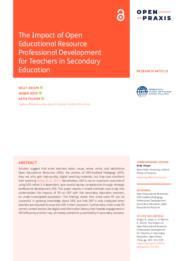 (PDF) The Impact of Open Educational Resource Professional Development ...