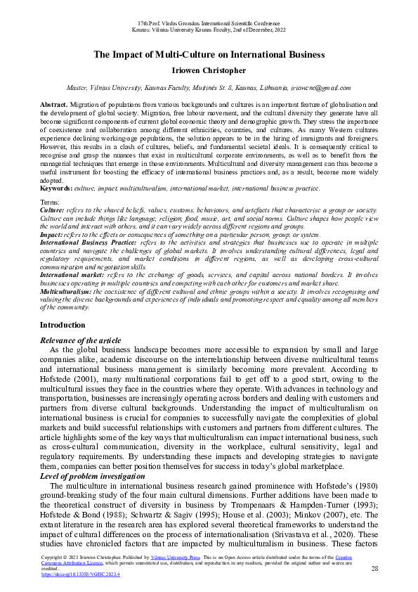(PDF) The Impact of Multi-Culture on International Business
