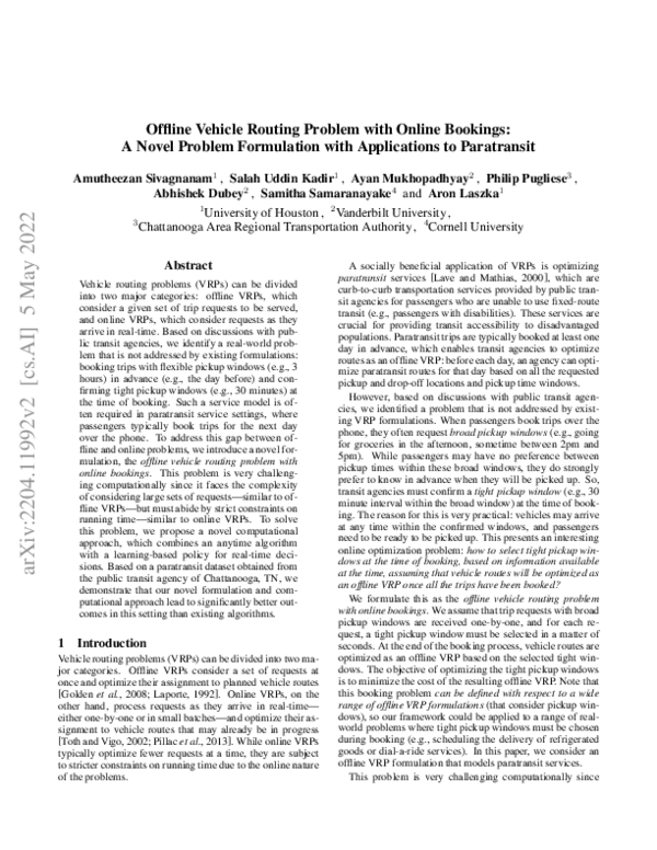 (PDF) Offline Vehicle Routing Problem with Online Bookings: A Novel ...