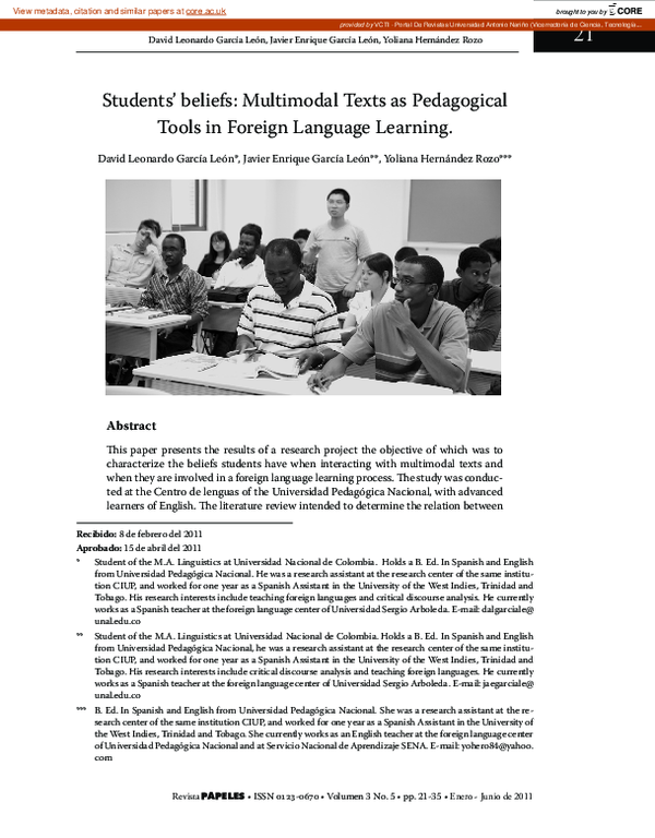 (PDF) Students' beliefs: Multimodal Texts as Pedagogical Tools in ...