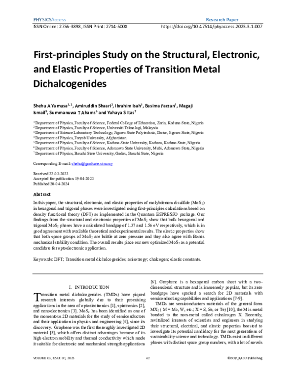 (PDF) First-principles Study on the Structural, Electronic, and Elastic ...