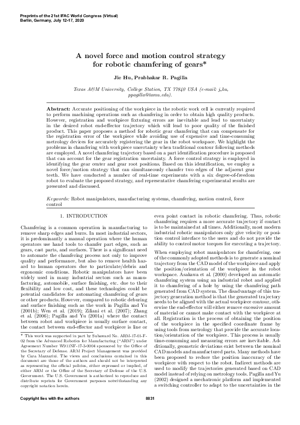 (PDF) A novel force and motion control strategy for robotic chamfering ...