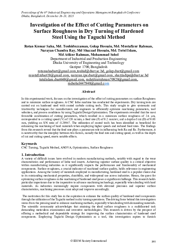 (PDF) Investigation of the Effect of Cutting Parameters on Surface ...