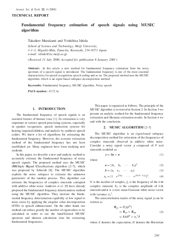 (PDF) Fundamental frequency estimation of speech signals using MUSIC ...